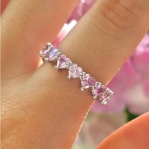 Eternity Ring 9.25 Sterling Silver & Pink Sapphire Heart